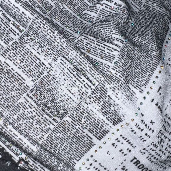 Y2K Newspaper Print Mini Dress Black and White Medium - Picture 6 of 6